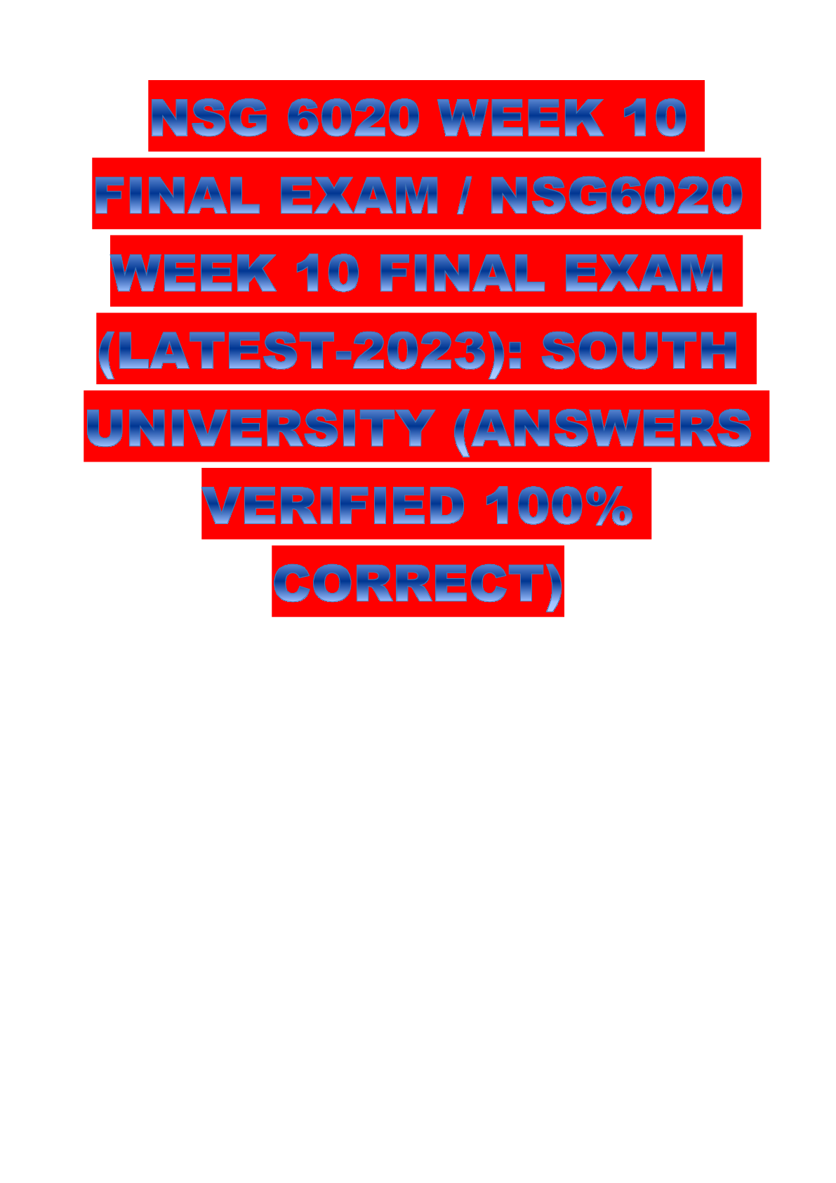 Preview image of NSG 6020 WEEK 10 FINAL EXAM document